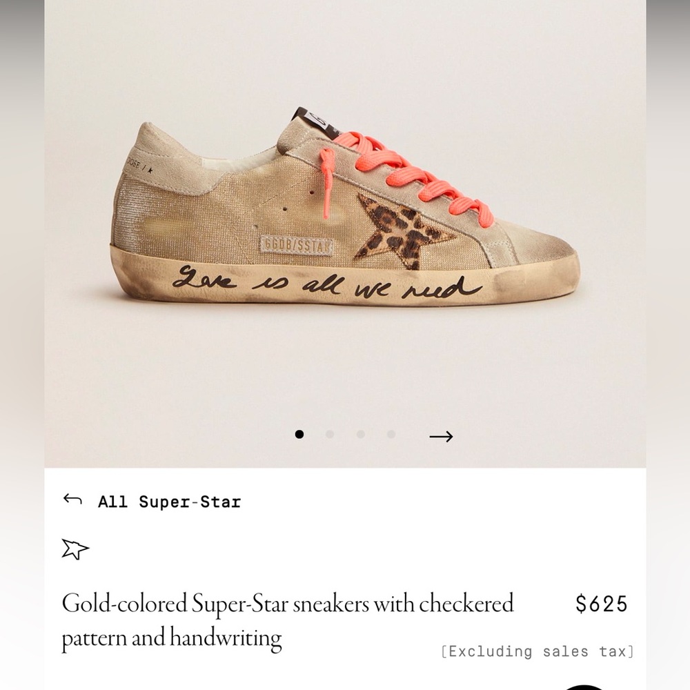 Golden Goose gold-colored Super-Stars with checkered pattern and handwriting